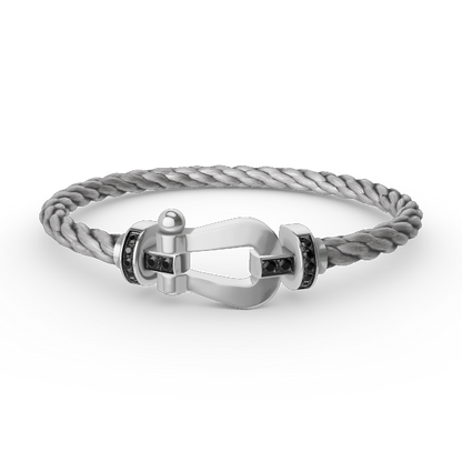 [⭐Aura]FORCE LARGE HORSESHOE BLACK DIAMOND BRACELET SILVER