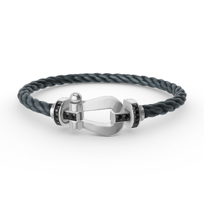 [⭐Aura]FORCE LARGE HORSESHOE BLACK DIAMOND BRACELET SILVER