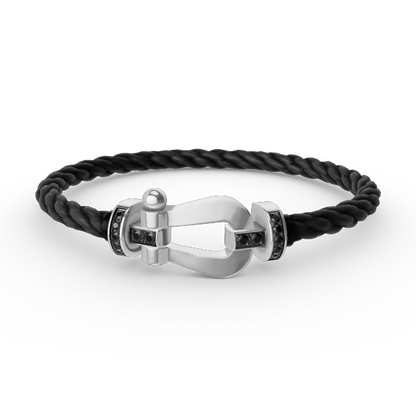 [⭐Aura]FORCE LARGE HORSESHOE BLACK DIAMOND BRACELET SILVER