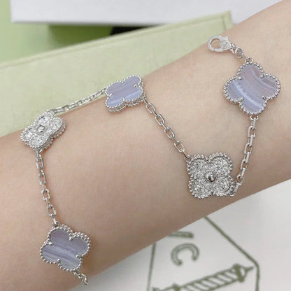 [⭐Aura] CLOVER 5 MOTIF PURPLE CHALCEDONY BRACELET COLLECTION