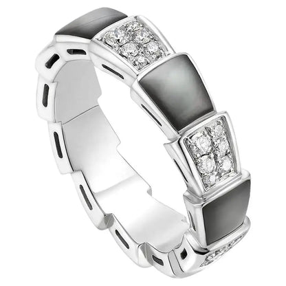 [⭐Aura]SERPENTI RING SILVER DIAMOND BLACK MOP 4MM