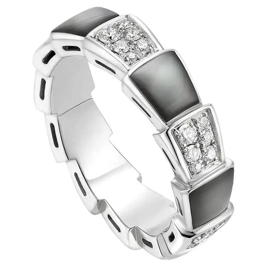 [⭐Aura]SERPENTI RING SILVER DIAMOND BLACK MOP 4MM