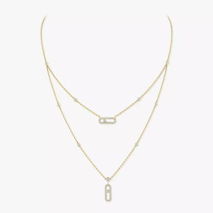 [⭐Aura]2 Rows Rose Gold Diamond Pave_ Necklace Move Uno