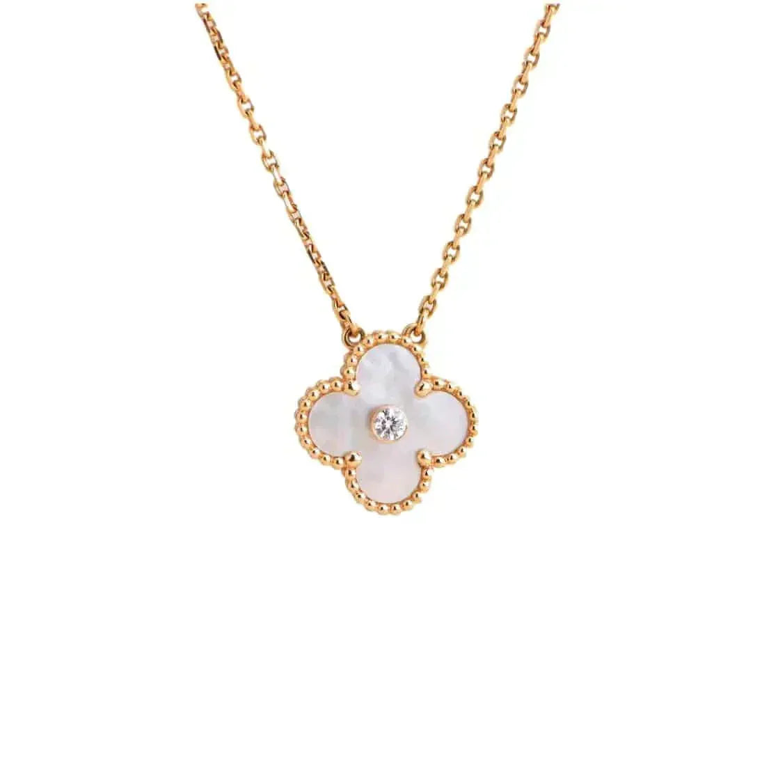 [⭐Aura]CLOVER 15MM DIAMOND WHITE FRITILLARIA NECKLACE