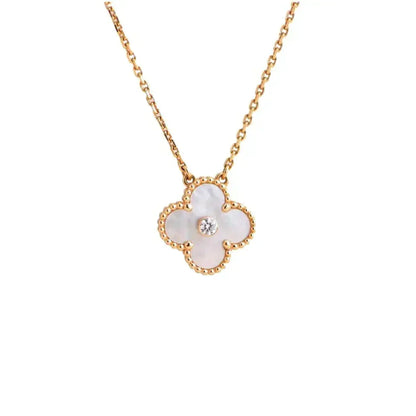 [⭐Aura]CLOVER 15MM DIAMOND WHITE FRITILLARIA NECKLACE