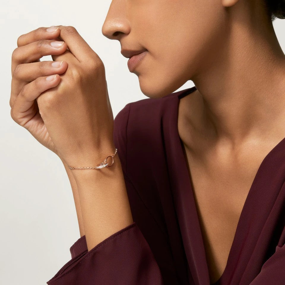 [⭐Aura]LOVE DOUBLE RING HALF DIAMOND BRACELET