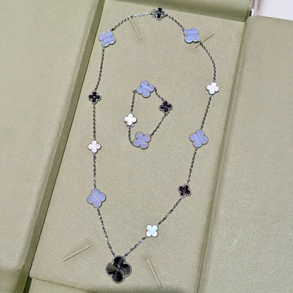 [⭐Aura]DETACHABLE CLOVER 15(11+4) FLOWER SILVER NECKLACE SET