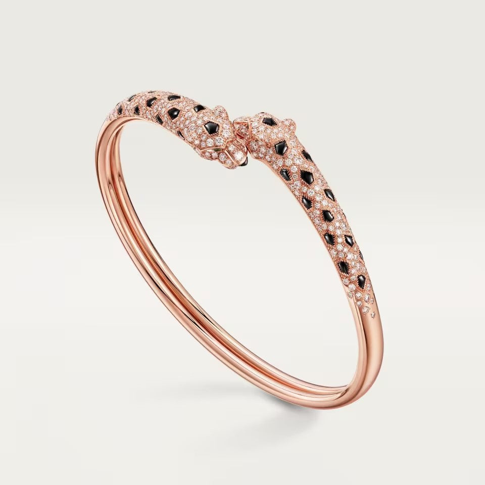 [⭐Aura]PANTHERE DOUBLE HEADED HALF DIAMOND OPEN BRACELET