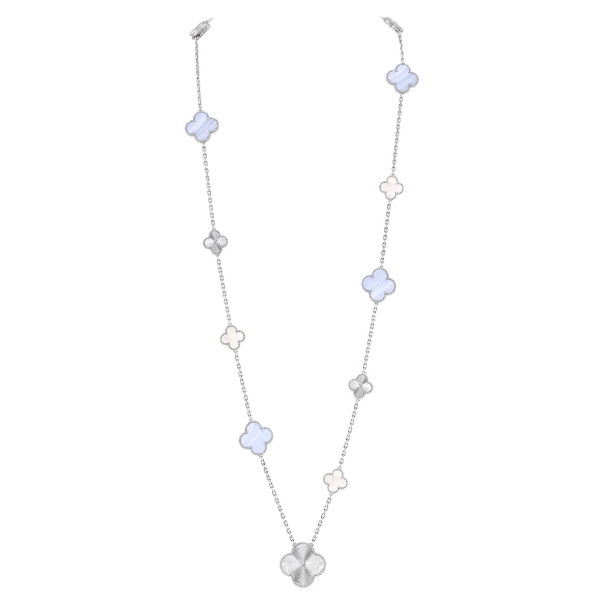 [⭐Aura]DETACHABLE CLOVER 15(11+4) FLOWER SILVER NECKLACE SET