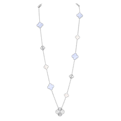 [⭐Aura]DETACHABLE CLOVER 15(11+4) FLOWER SILVER NECKLACE SET