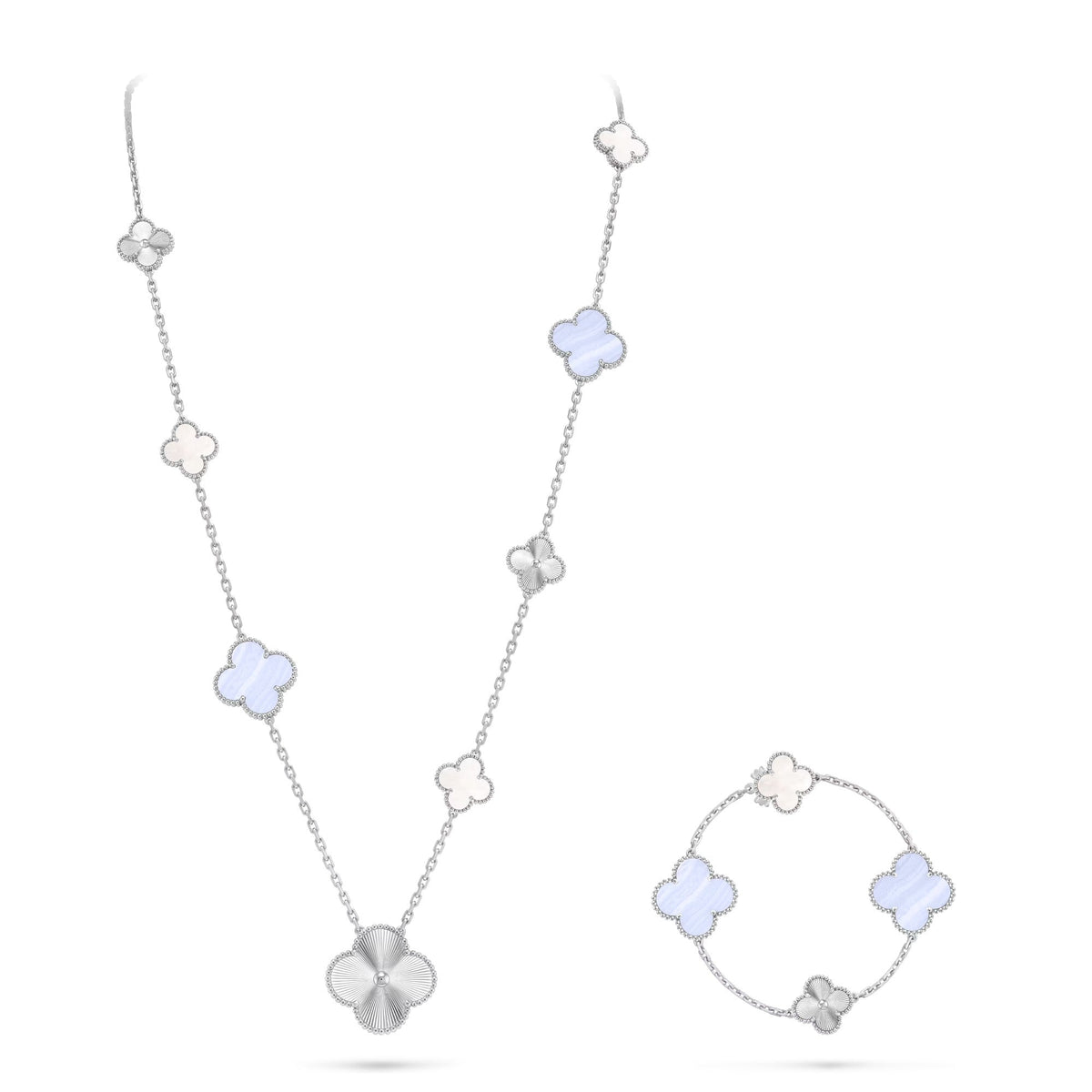 [⭐Aura]DETACHABLE CLOVER 15(11+4) FLOWER SILVER NECKLACE SET