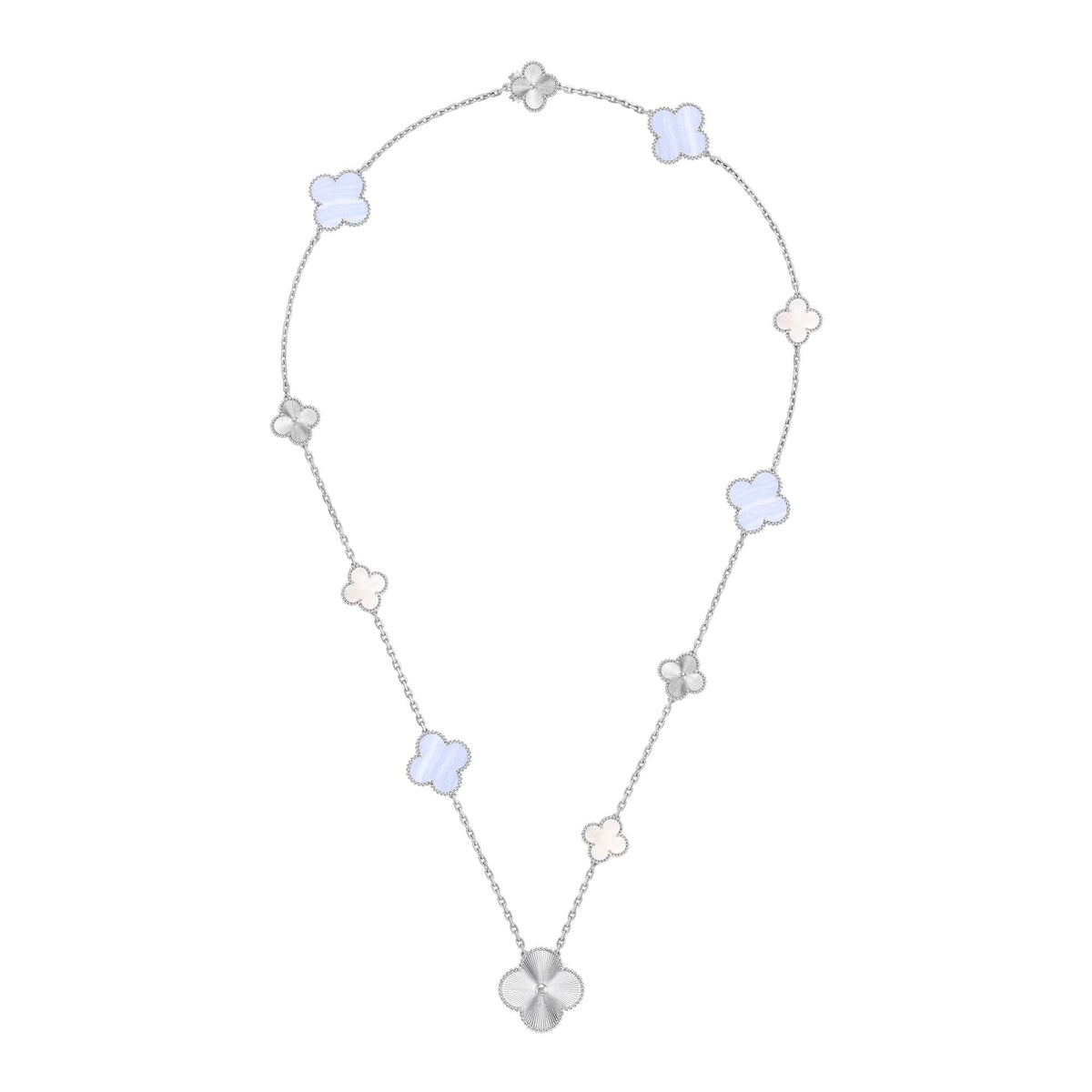 [⭐Aura]DETACHABLE CLOVER 15(11+4) FLOWER SILVER NECKLACE SET