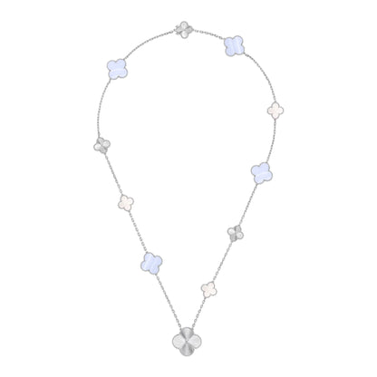 [⭐Aura]DETACHABLE CLOVER 15(11+4) FLOWER SILVER NECKLACE SET