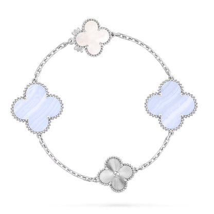 [⭐Aura]DETACHABLE CLOVER 15(11+4) FLOWER SILVER NECKLACE SET