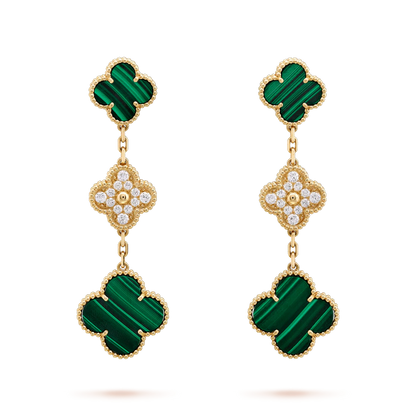 [⭐Aura]CLOVER EARRINGS GOLD MALACHITE DIAMOND 3 MOTIF