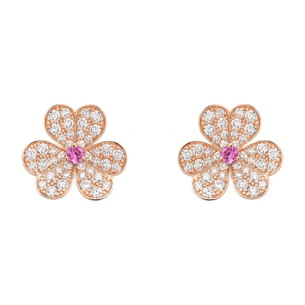 [⭐Aura]FRIVOLE PINK GOLD FLOWER DIAMOND EARRINGS