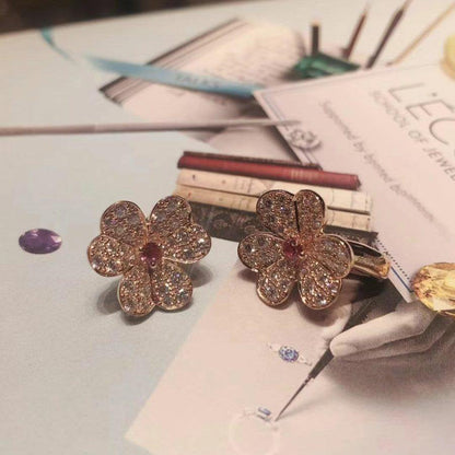 [⭐Aura]FRIVOLE PINK GOLD FLOWER DIAMOND EARRINGS