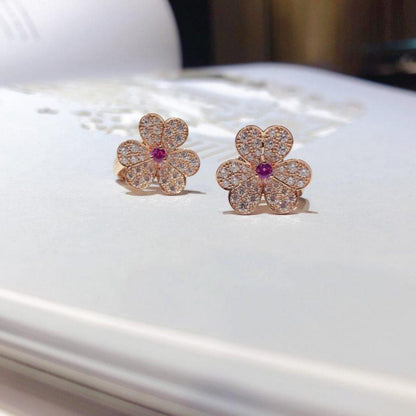 [⭐Aura]FRIVOLE PINK GOLD FLOWER DIAMOND EARRINGS