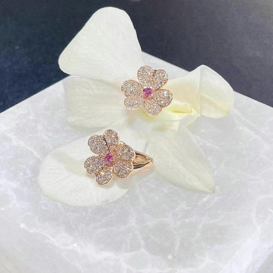 [⭐Aura]FRIVOLE PINK GOLD FLOWER DIAMOND EARRINGS