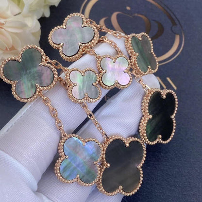 [⭐Aura]CLOVER EARRINGS DARK MOP 4 MOTIFS ROSE GOLD