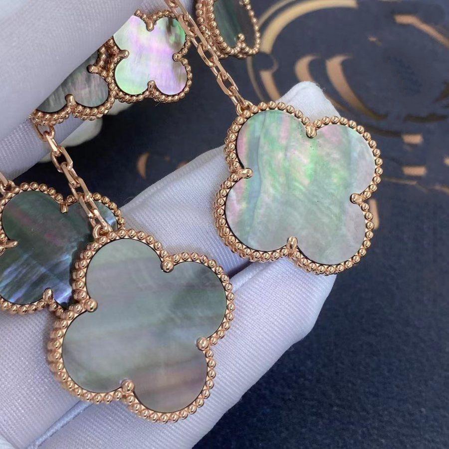 [⭐Aura]CLOVER EARRINGS DARK MOP 4 MOTIFS ROSE GOLD