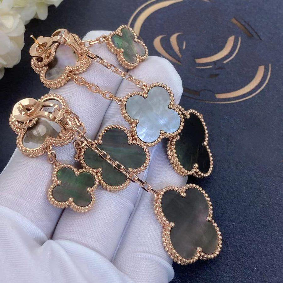 [⭐Aura]CLOVER EARRINGS DARK MOP 4 MOTIFS ROSE GOLD