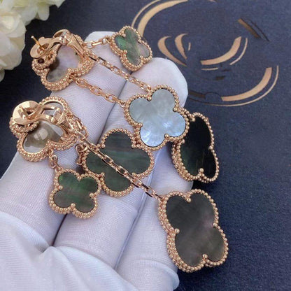 [⭐Aura]CLOVER EARRINGS DARK MOP 4 MOTIFS ROSE GOLD