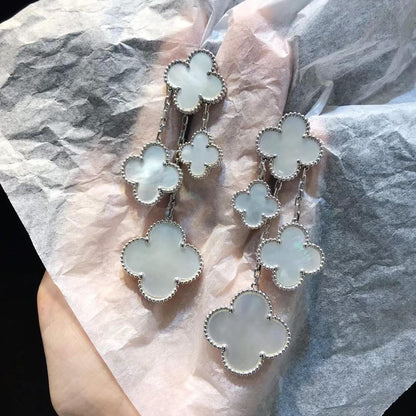 [⭐Aura]CLOVER EARRINGS WHITE MOP 4 MOTIFS SILVER