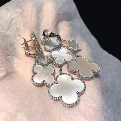 [⭐Aura]CLOVER EARRINGS WHITE MOP 4 MOTIFS SILVER