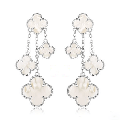 [⭐Aura]CLOVER EARRINGS WHITE MOP 4 MOTIFS SILVER