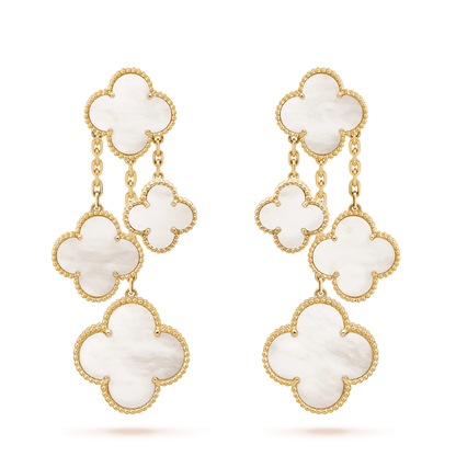[⭐Aura]CLOVER EARRINGS WHITE MOP 4 MOTIFS GOLD