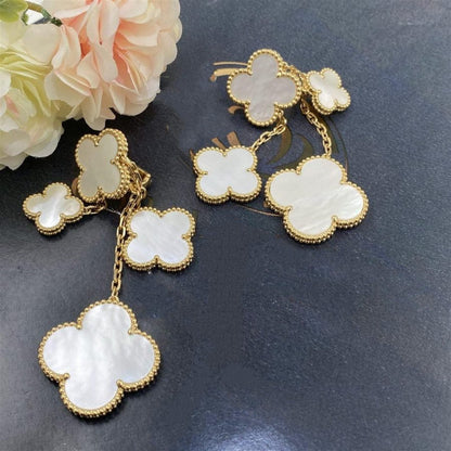 [⭐Aura]CLOVER EARRINGS WHITE MOP 4 MOTIFS GOLD