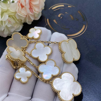 [⭐Aura]CLOVER EARRINGS WHITE MOP 4 MOTIFS GOLD