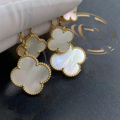 [⭐Aura]CLOVER EARRINGS WHITE MOP 4 MOTIFS GOLD