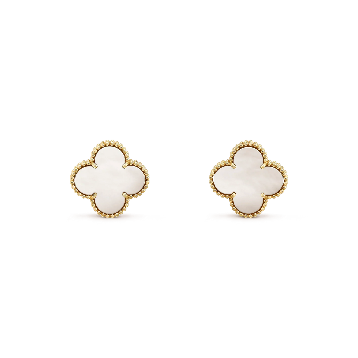 [⭐Aura]CLOVER MEDIUM 1 MOTIFS  WHITE MOP STUD EARRINGS
