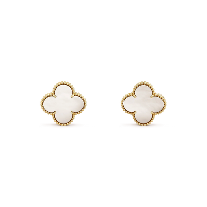[⭐Aura]CLOVER MEDIUM 1 MOTIFS  WHITE MOP STUD EARRINGS
