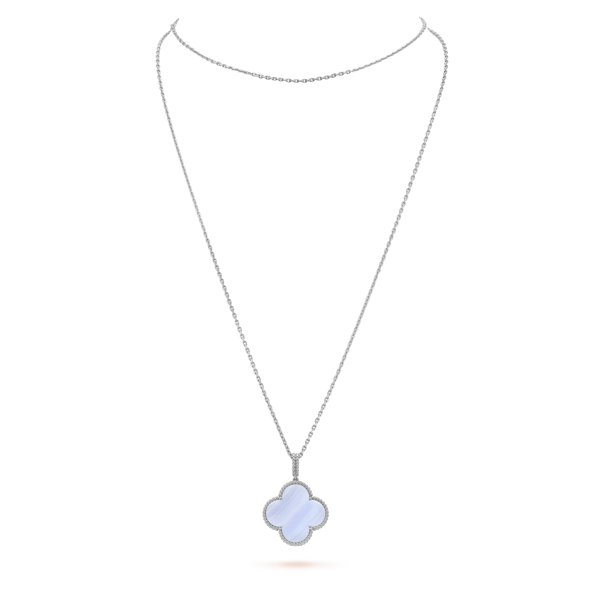 [⭐Aura]CLOVER SILVER CHALCEDONY BIG CLOVER NECKLACE