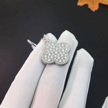 [⭐Aura]CLOVER 25MM SILVER FULL DIAMOND BIG CLOVER NECKLACE