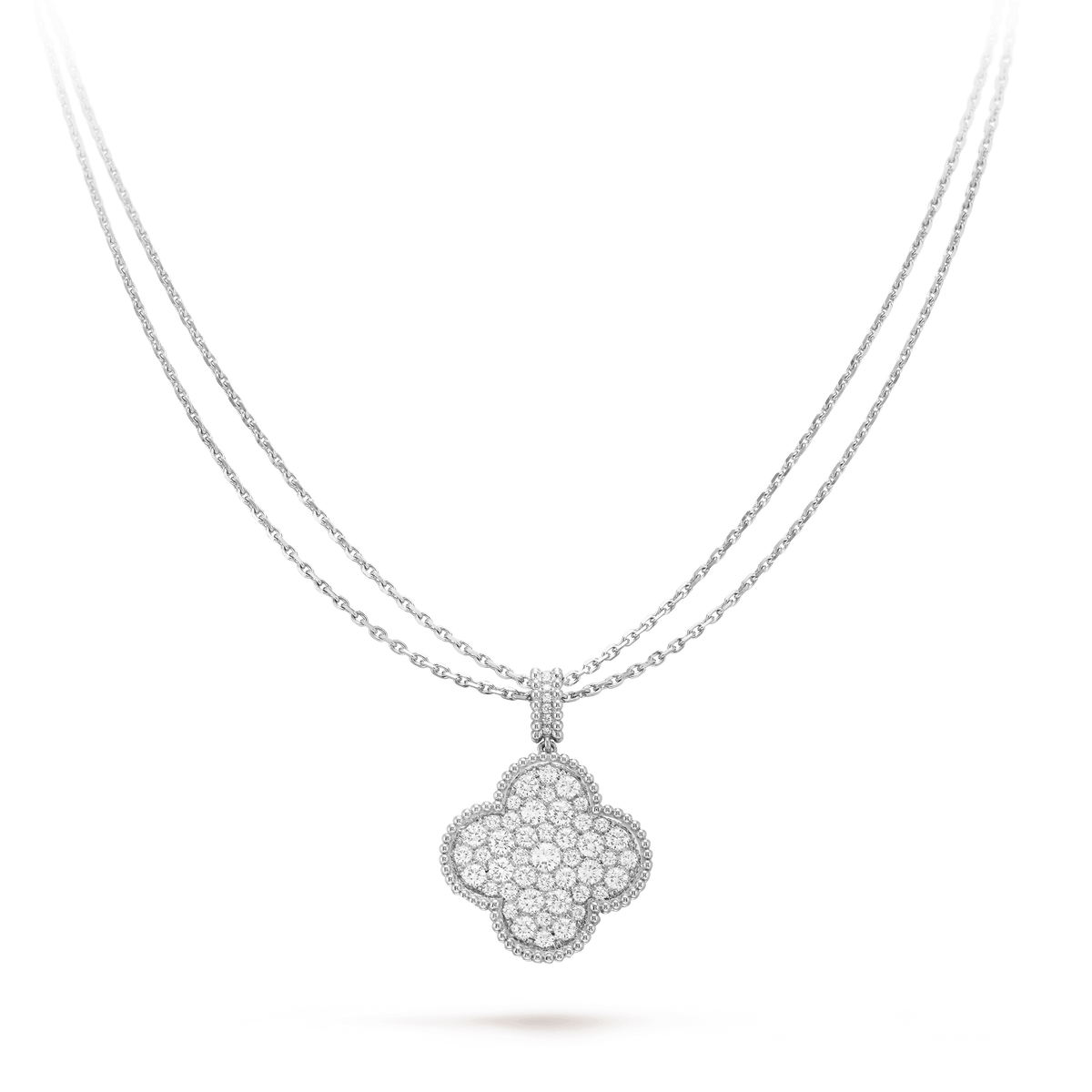 [⭐Aura]CLOVER 25MM SILVER FULL DIAMOND BIG CLOVER NECKLACE
