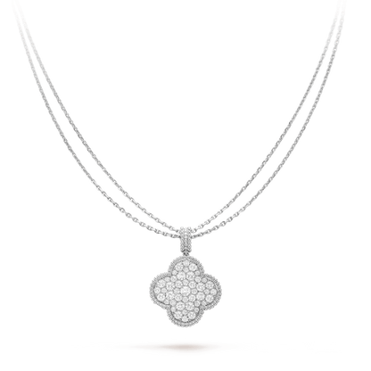 [⭐Aura]CLOVER 25MM SILVER FULL DIAMOND BIG CLOVER NECKLACE