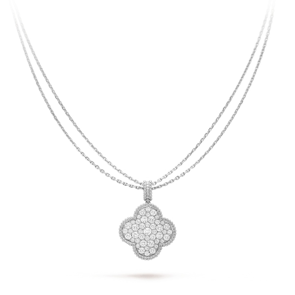 [⭐Aura]CLOVER 25MM SILVER FULL DIAMOND BIG CLOVER NECKLACE