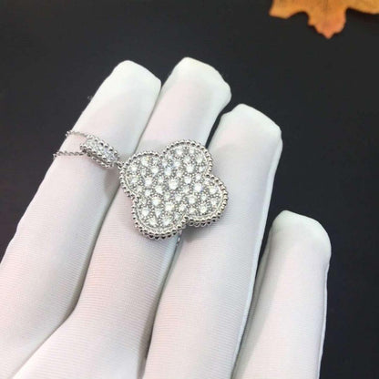 [⭐Aura]CLOVER 25MM SILVER FULL DIAMOND BIG CLOVER NECKLACE