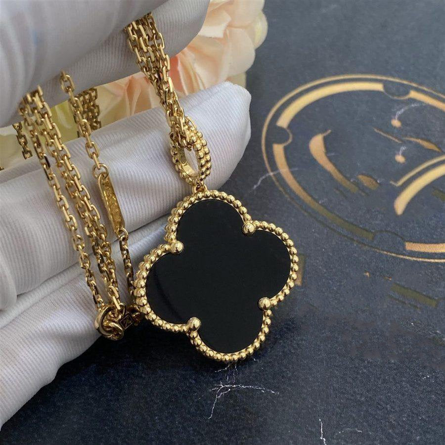 [⭐Aura]CLOVER 25MM GOLD ONYX BIG CLOVER NECKLACE