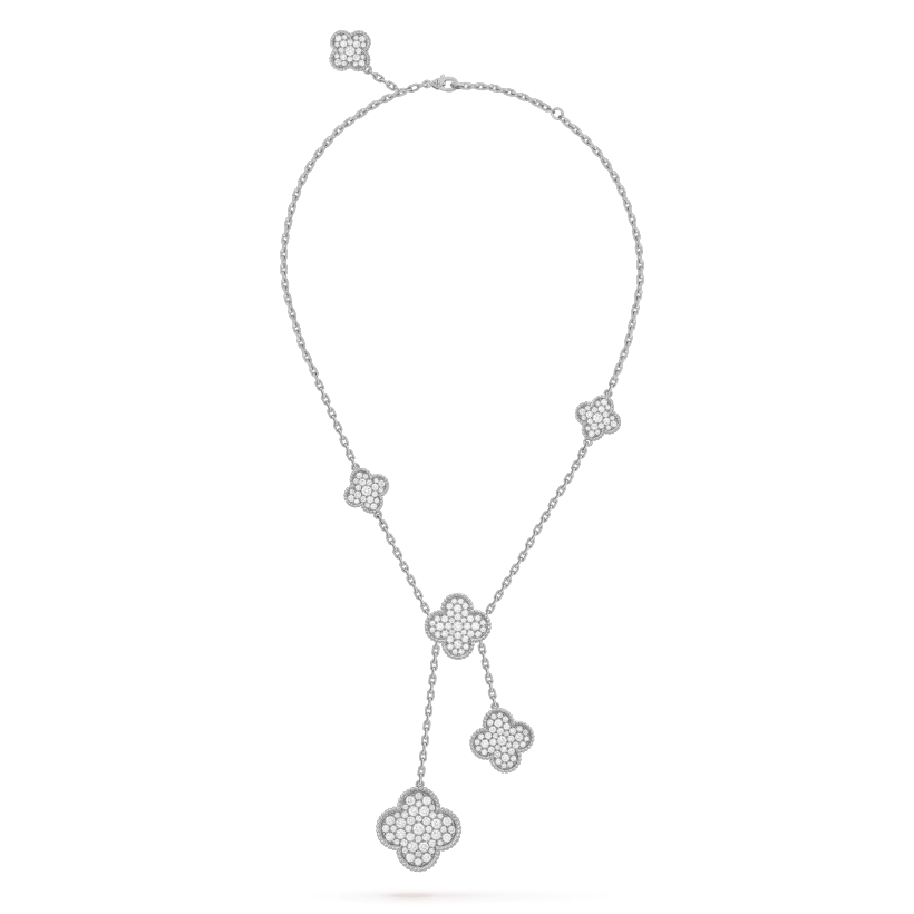 [⭐Aura]CLOVER 5 MOTIFS SILVER DIAMONDS NECKLACE
