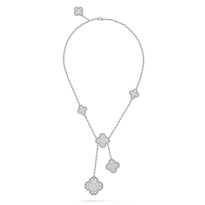 [⭐Aura]CLOVER 5 MOTIFS SILVER DIAMONDS NECKLACE
