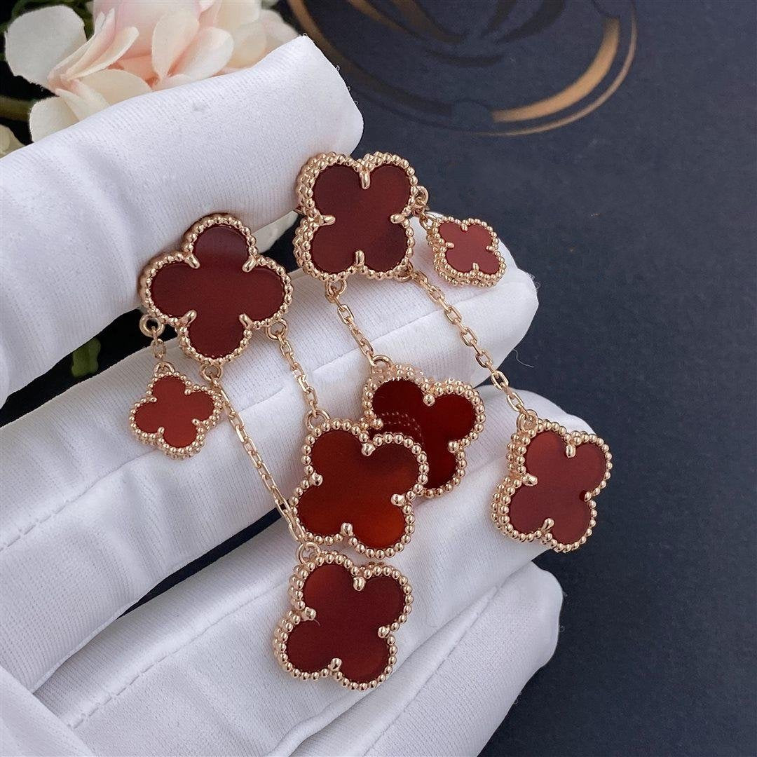 [⭐Aura]CLOVER EARRINGS CARNELIAN 4 MOTIFS PINK GOLD