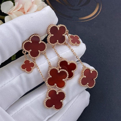 [⭐Aura]CLOVER EARRINGS CARNELIAN 4 MOTIFS PINK GOLD