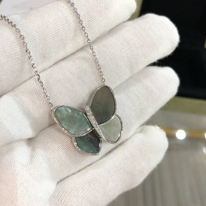 [⭐Aura]LARGE BUTTERFLY SILVER PENDANT DIAMOND NECKLACE
