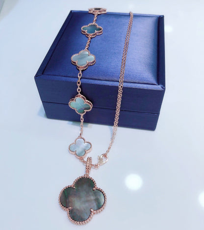 [⭐Aura]COMBINED BRACELET 5 MOTIFS AND NECKLACE DARK MOP ROSE GOLD