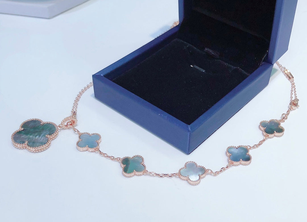 [⭐Aura]COMBINED BRACELET 5 MOTIFS AND NECKLACE DARK MOP ROSE GOLD